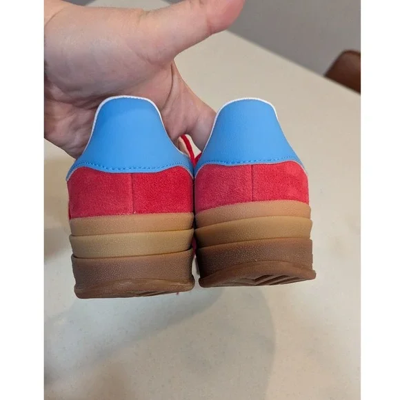 Adidas Gazelle Bold Platform Sneakers Women Red Blue Suede Gum Sole 'Like New' - Picture 4 of 12